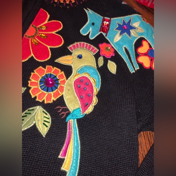 Arriviste Vintage Beaded Embroidered Cat Dog Animals Birds Sweater Small Zip Up - Picture 10 of 17